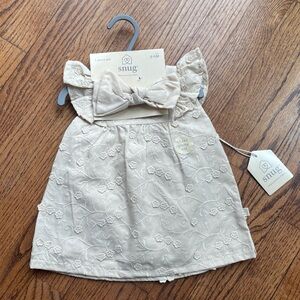 Snug Baby Girls 6-9m Beige/tan Dress Set With Bow, Dress And Bloomers